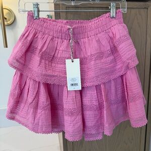 NWT $225 LOVESHACKFANCY Pink Eyelet Cotton Ruffle Mini Skirt SIZE S